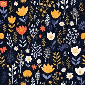 Dark Blue Floral Pattern - Seamless Design