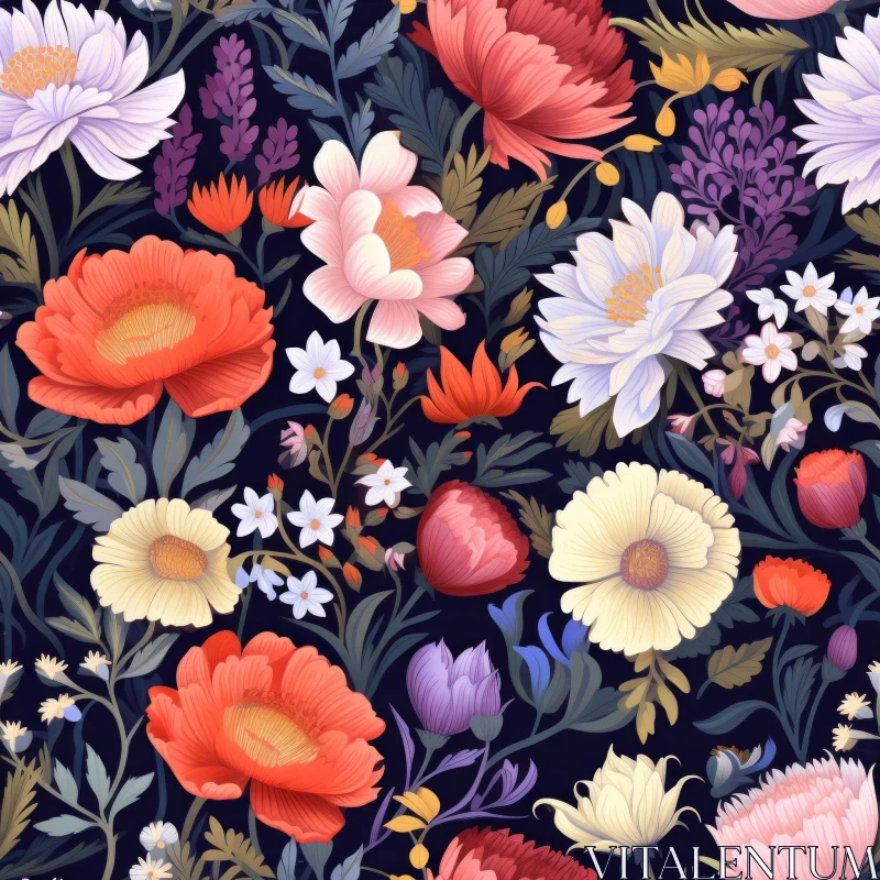 Dark Blue Floral Pattern with Roses AI Image