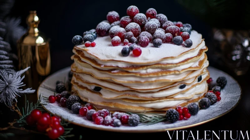 Delicious Pancake Cake with Berries and Cream AI Image