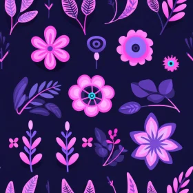 Elegant Floral Pattern in Pink and Purple on Blue Background