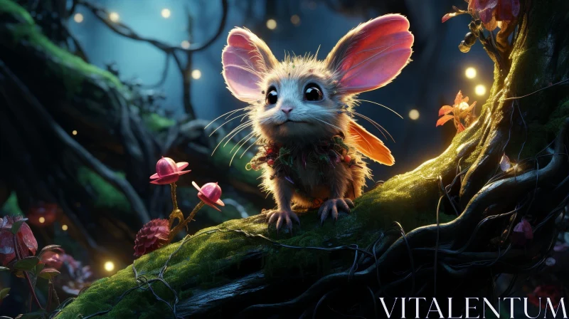 Enchanting Mouse in Forest Painting AI Image