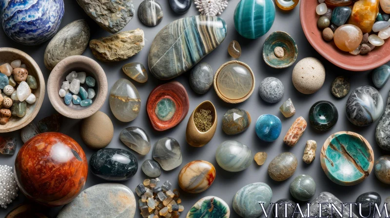 Exquisite Rocks and Gemstones in a Captivating Flat Lay Composition AI Image