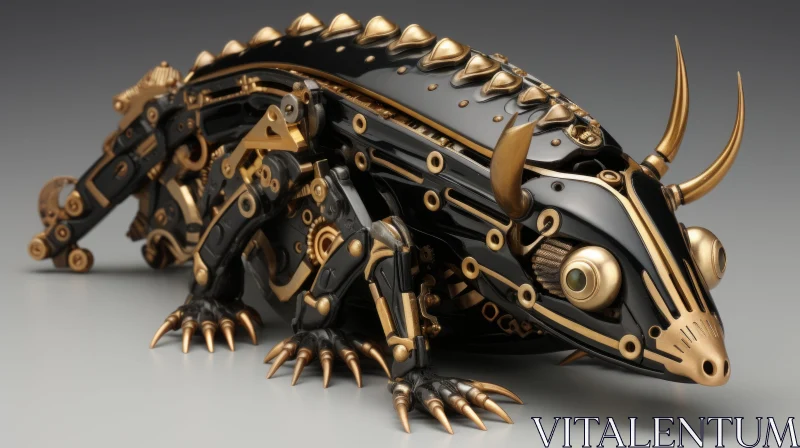 Golden Robotic Creature: A Fusion of Nature and Mechanism AI Image