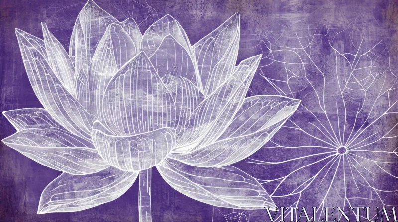 Lotus Flower Illustration in White Lines on Purple Background AI Image