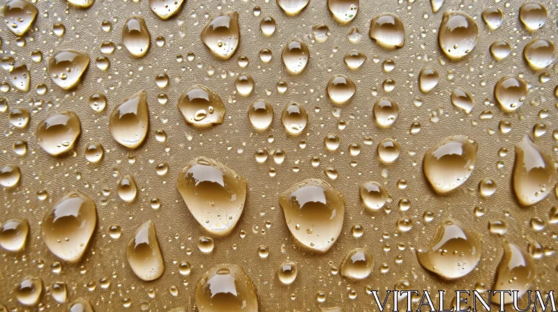 Macro Photo: Water Drops on Shiny Gold Surface AI Image