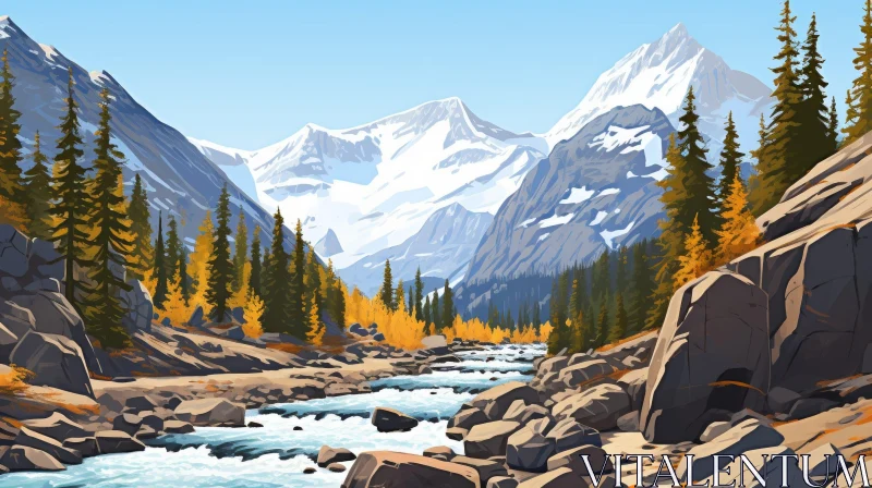 AI ART Mountain Valley Landscape - Serene Nature Scene