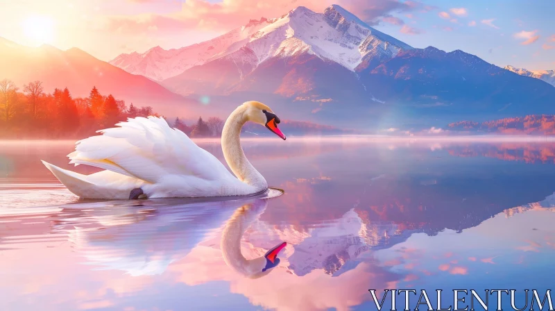 Tranquil Swan Lake Landscape AI Image