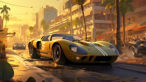 Yellow Ford GT40 Racing Car Digital Painting