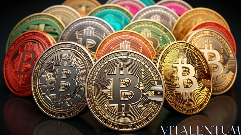 AI ART Bitcoin Crypto Currency Coins Close-up