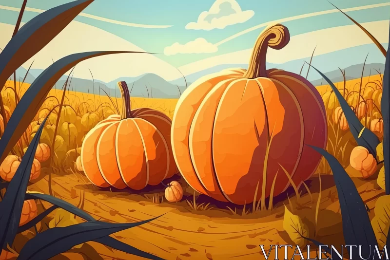 Captivating Pumpkin Illustration on a Serene Field | 2D Game Art AI Image