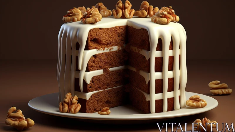 Delicious Cake with Walnuts - Visual Treat AI Image