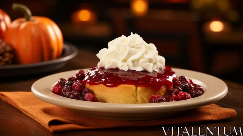 Delicious Pancake with Whipped Cream and Cranberry Sauce AI Image