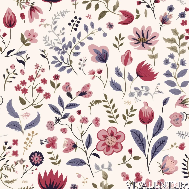 Elegant Floral Pattern in Pink, Red, and Blue AI Image
