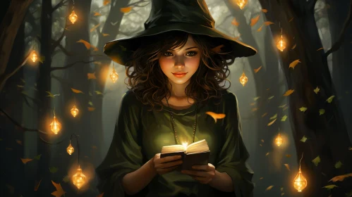 Enchanting Witch in Forest - Digital Painting