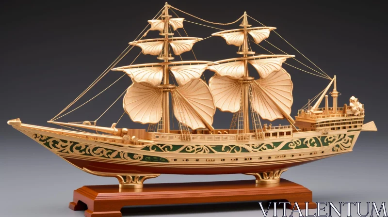 Exquisite Wooden Model Ship - 3D Rendering AI Image