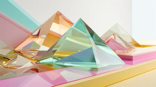 Glass Pyramids on Reflective Surface | 3D Render