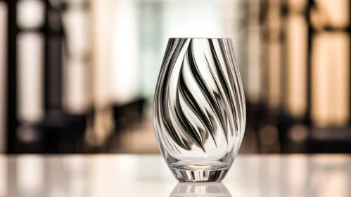 Glass Vase with Spiral Pattern on White Table