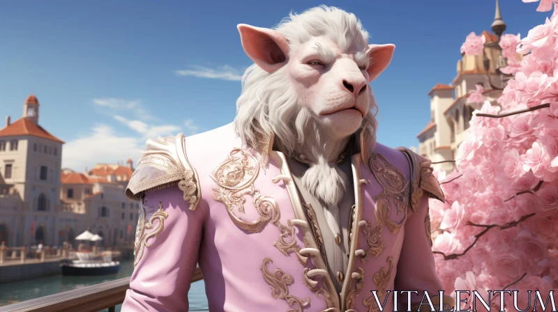 Lion-Headed Man in Pink Suit: Cityscape Fantasy Art
