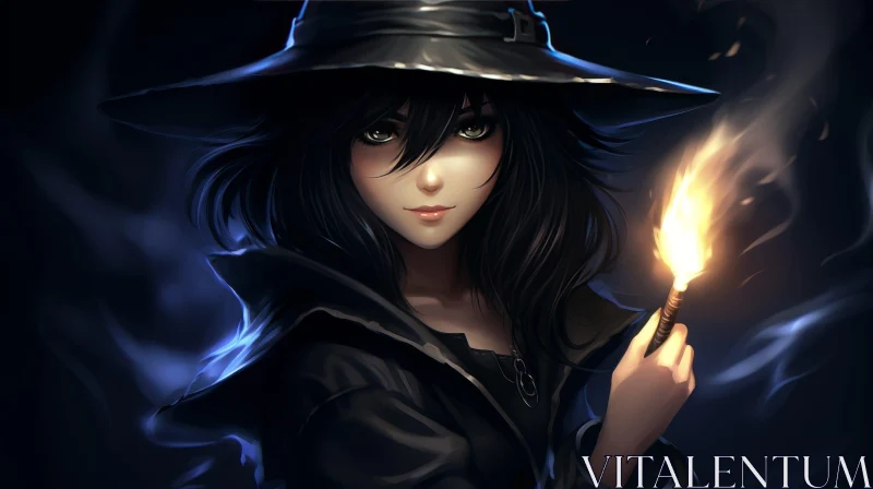 Mysterious Woman with Candle - Digital Painting AI Image