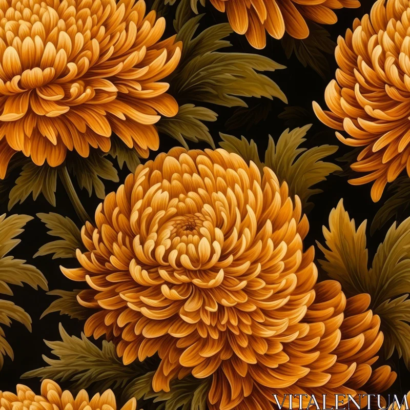AI ART Orange Chrysanthemums Seamless Pattern