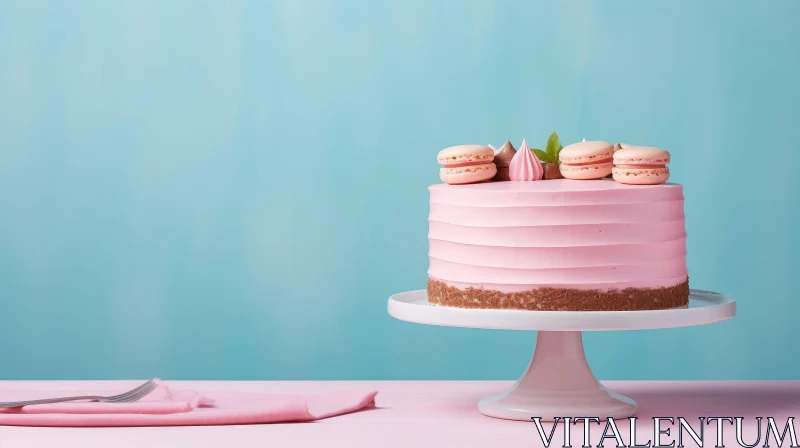 AI ART Pink Cake with Macarons - Delicious Dessert