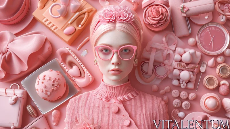 Pink-haired Woman Surrounded by Pink Objects: A Captivating Display of Femininity and Luxury