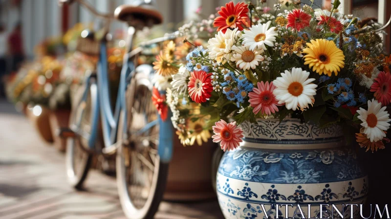 Serene Beauty: Vintage Bicycle and Colorful Flowers AI Image