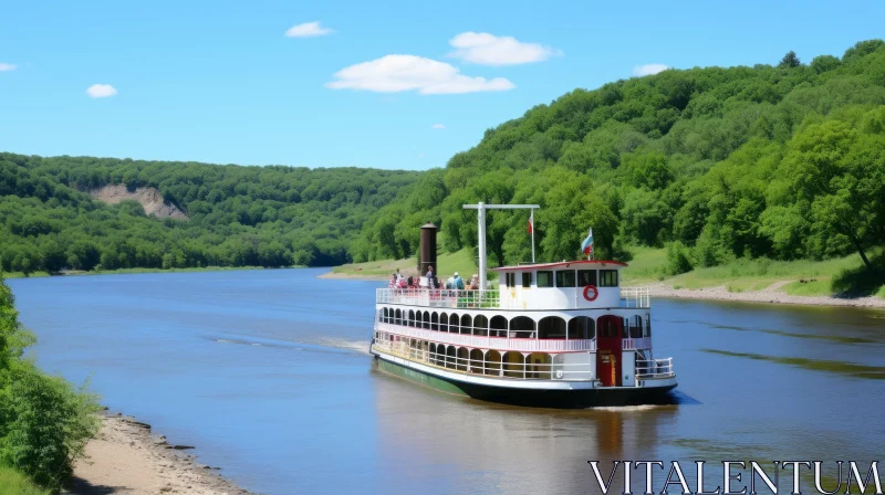 Serene Boat Cruise on a Sunny River Day AI Image