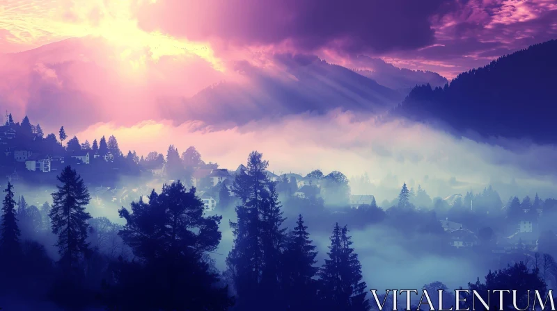 AI ART Sunrise Mountain Valley Landscape Photography