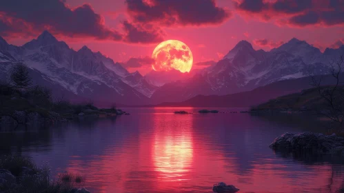 Tranquil Mountain Lake Sunset Scene
