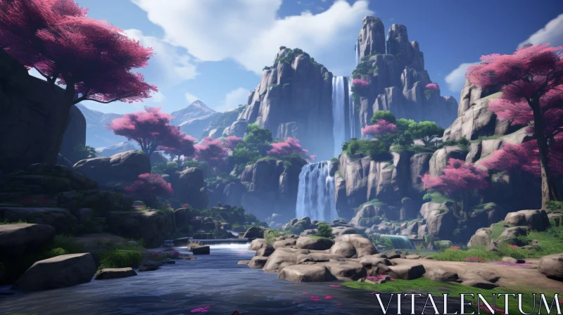 Valley Waterfall Landscape - Serene Nature Scene