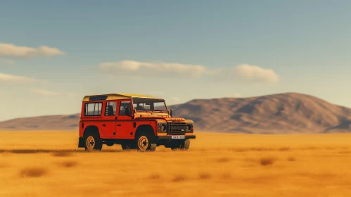 Vintage Red and White Car in Desert Landscape