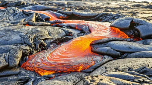 Captivating Beauty of Molten Lava Flowing Over Rocky Terrain