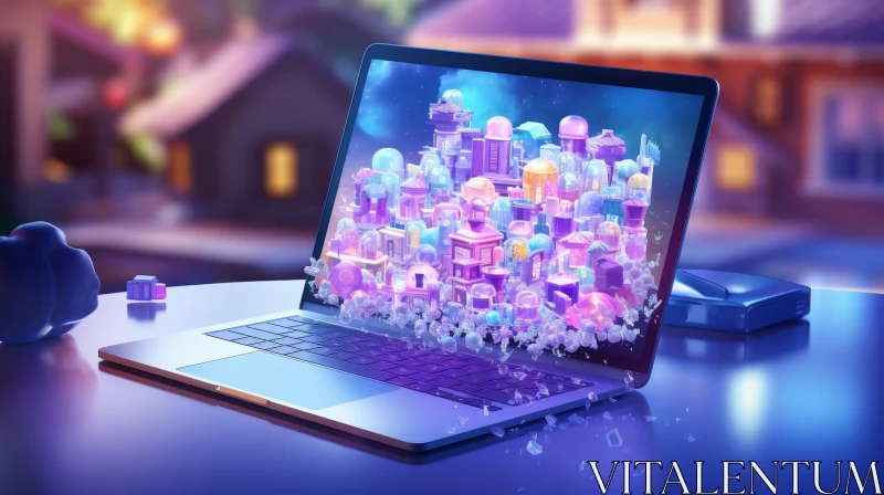 Colorful Cityscape Laptop Digital Painting AI Image