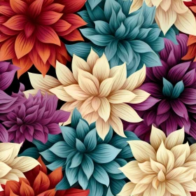 Colorful Dahlia Floral Pattern on Black Background