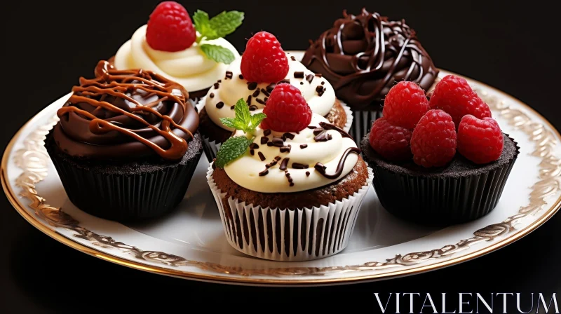AI ART Delicious Chocolate Cupcakes with Raspberries