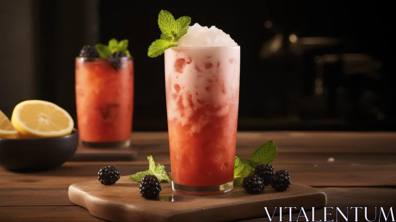 Delicious Summer Drink with Blackberries and Lemon AI Image