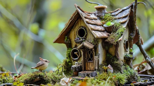 Enchanting Wooden Fairy House Covered in Moss