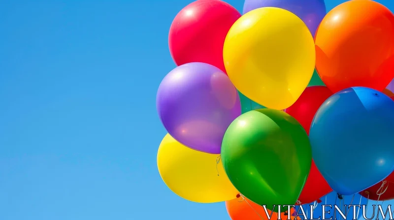 Multicolored Balloons on Blue Background AI Image