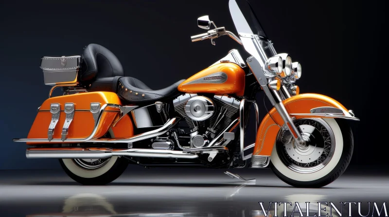 Orange and Black Harley-Davidson Motorcycle with Chrome and Whitewall Tires AI Image