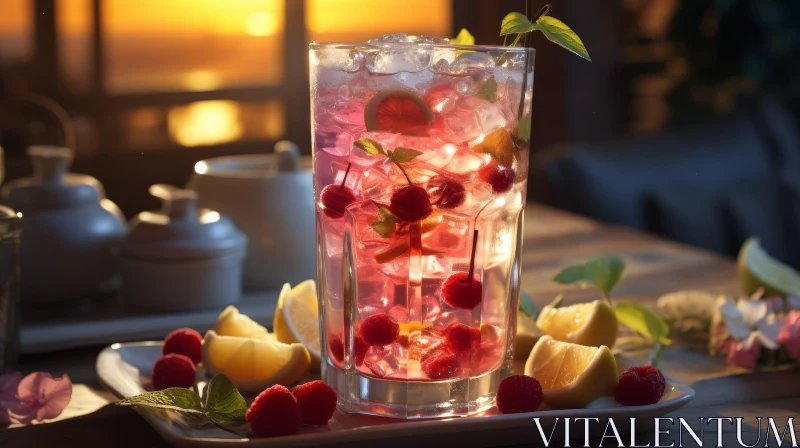 AI ART Refreshing Lemonade with Raspberries on White Plate