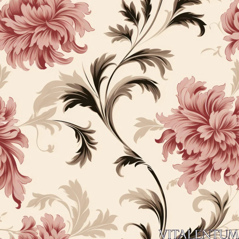 Seamless Floral Pattern - Beige Background AI Image