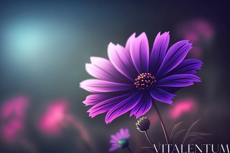 Shining Purple Flower Illustration in Highly Detailed Style AI Image