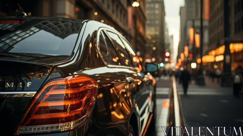 Sleek Black Luxury Car on City Street AI Image