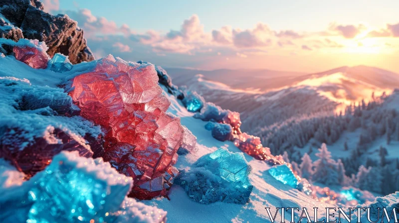 AI ART Snow-Capped Mountain Range Sunset Landscape