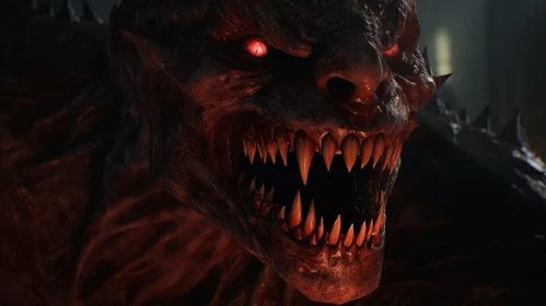 Terrifying Monster Close-up - Dark Red Creature Snarling