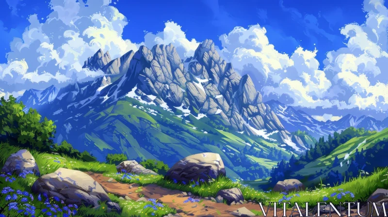 Tranquil Mountain Landscape - Nature's Beauty AI Image