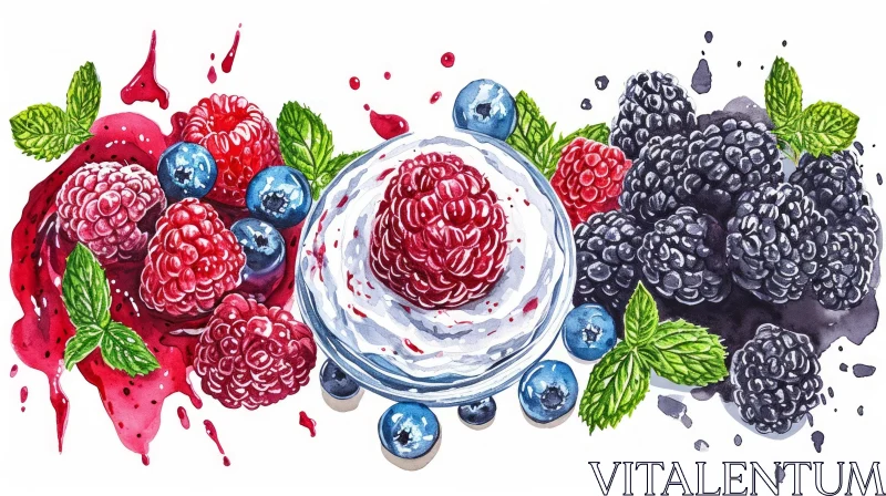 Watercolor Painting of Vibrant Berries - Realistic Art AI Image