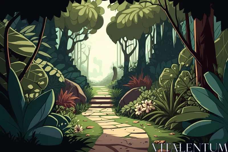 Cartoon Forest Walkway - Nature-Inspired Art Nouveau AI Image