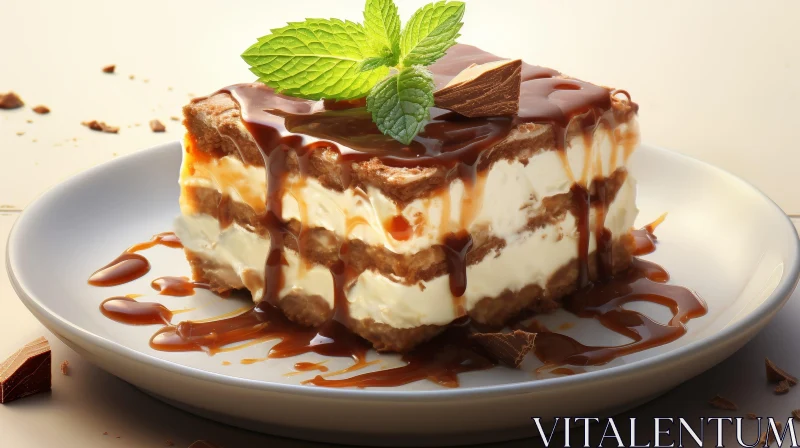 Decadent Chocolate Sponge Cake with Vanilla Cream and Mint AI Image